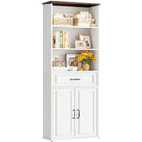 80'' Tall Farmhouse Bookcase with Doors & Drawer, Wooden Storage Cabinet with Shelves, Display Bookshelf for Living Room, Office & Kitchen