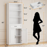 80'' Tall Farmhouse Bookcase with Storage Cabinet & Drawer, 2 Packs