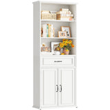80'' Tall Farmhouse Bookcase with Doors & Drawer, Wooden Storage Cabinet with Shelves, Display Bookshelf for Living Room, Office & Kitchen