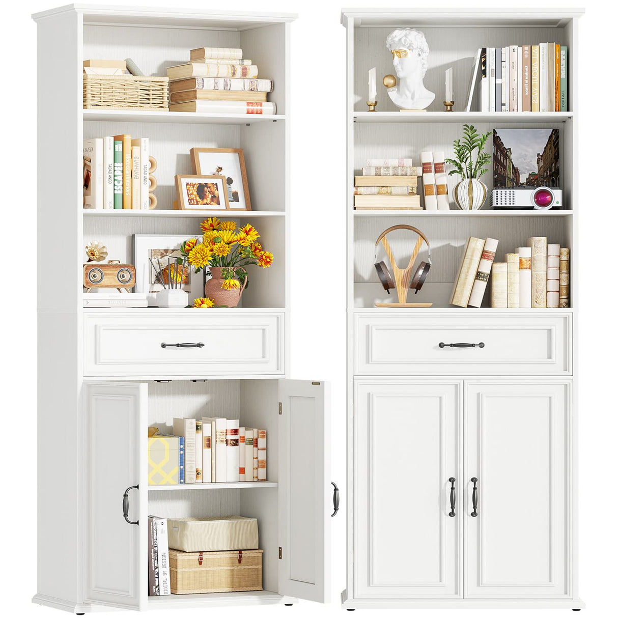 80'' Tall Farmhouse Bookcase with Storage Cabinet & Drawer, 2 Packs
