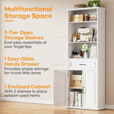 80'' Tall Farmhouse Bookcase with Doors & Drawer, Wooden Storage Cabinet with Shelves, Display Bookshelf for Living Room, Office & Kitchen