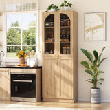 80'' Tall Pantry Cabinet with Glass Doors & Shelves, Arched Farmhouse Storage Cabinet for Kitchen, Living Room & Bathroom
