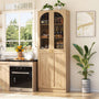 80'' Tall Pantry Cabinet with Glass Doors & Shelves, Arched Farmhouse Storage Cabinet for Kitchen, Living Room & Bathroom