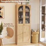 80'' Tall Pantry Cabinet with Glass Doors & Shelves, Arched Farmhouse Storage Cabinet for Kitchen, Living Room & Bathroom