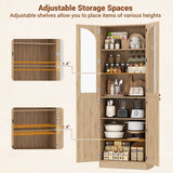 80'' Tall Pantry Cabinet with Glass Doors & Shelves, Arched Farmhouse Storage Cabinet for Kitchen, Living Room & Bathroom