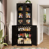 80'' Tall Pantry Cabinet with Glass Doors & Shelves, Arched Farmhouse Storage Cabinet for Kitchen, Living Room & Bathroom