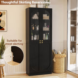 80'' Tall Pantry Cabinet with Glass Doors & Shelves, Arched Farmhouse Storage Cabinet for Kitchen, Living Room & Bathroom