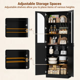 80'' Tall Pantry Cabinet with Glass Doors & Shelves, Arched Farmhouse Storage Cabinet for Kitchen, Living Room & Bathroom