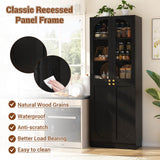 80'' Tall Pantry Cabinet with Glass Doors & Shelves, Arched Farmhouse Storage Cabinet for Kitchen, Living Room & Bathroom
