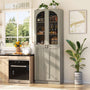 80'' Tall Pantry Cabinet with Glass Doors & Shelves, Arched Farmhouse Storage Cabinet for Kitchen, Living Room & Bathroom