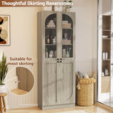 80'' Tall Pantry Cabinet with Glass Doors & Shelves, Arched Farmhouse Storage Cabinet for Kitchen, Living Room & Bathroom