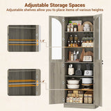 80'' Tall Pantry Cabinet with Glass Doors & Shelves, Arched Farmhouse Storage Cabinet for Kitchen, Living Room & Bathroom