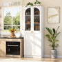 80'' Tall Pantry Cabinet with Glass Doors & Shelves, Arched Farmhouse Storage Cabinet for Kitchen, Living Room & Bathroom
