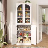 80'' Tall Pantry Cabinet with Glass Doors & Shelves, Arched Farmhouse Storage Cabinet for Kitchen, Living Room & Bathroom