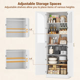 80'' Tall Pantry Cabinet with Glass Doors & Shelves, Arched Farmhouse Storage Cabinet for Kitchen, Living Room & Bathroom