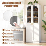80'' Tall Pantry Cabinet with Glass Doors & Shelves, Arched Farmhouse Storage Cabinet for Kitchen, Living Room & Bathroom