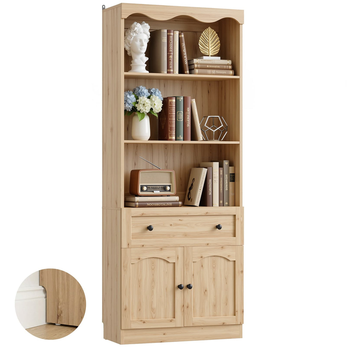 80'' Tall Bookcase with Drawer, Cabinet, and 3-Tier Open Shelves