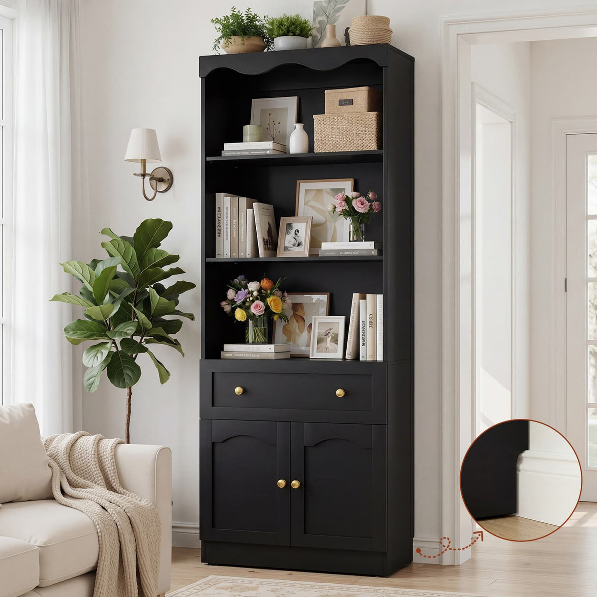 80'' Tall Bookcase with Drawer, Cabinet, and 3-Tier Open Shelves