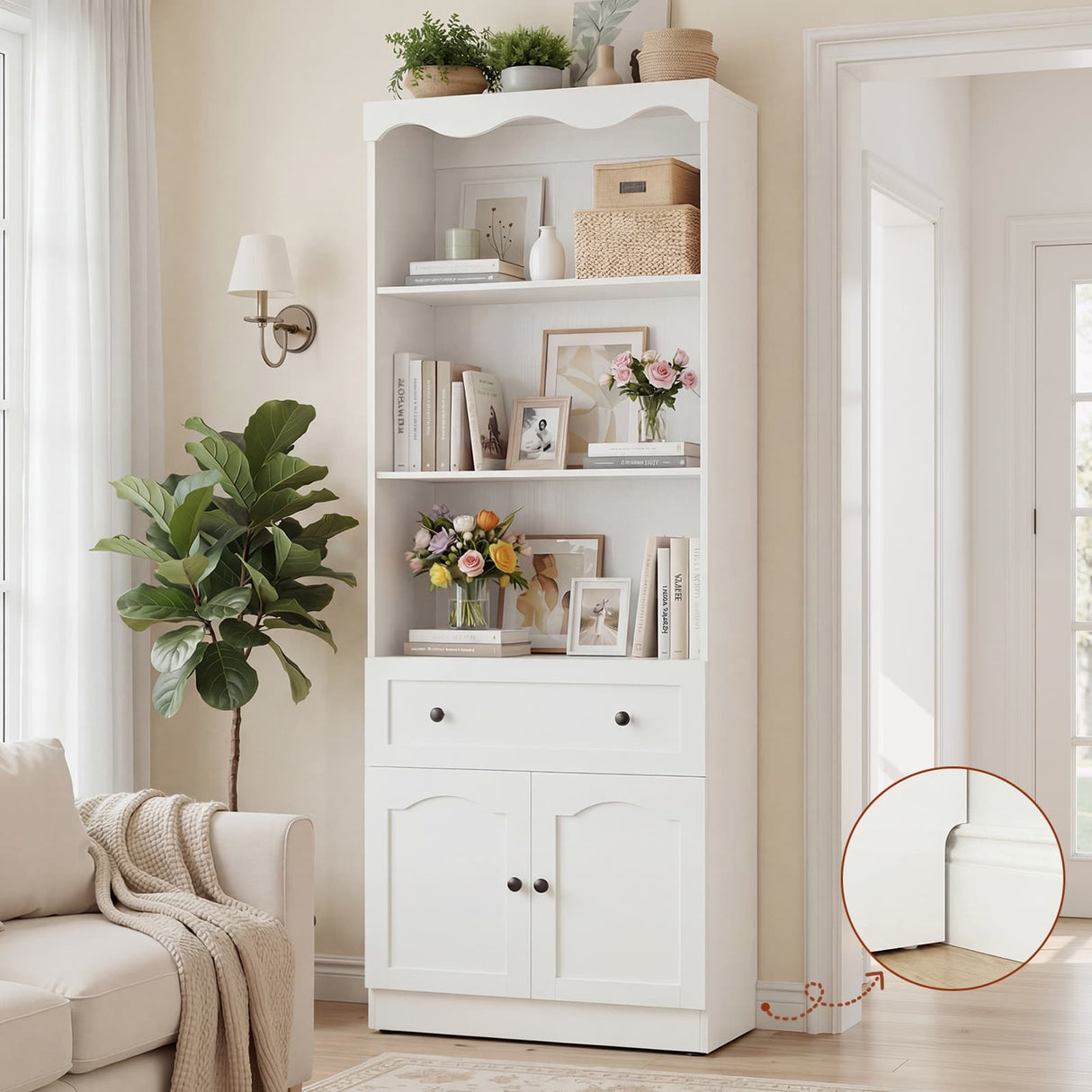 80'' Tall Bookcase with Drawer, Cabinet, and 3-Tier Open Shelves