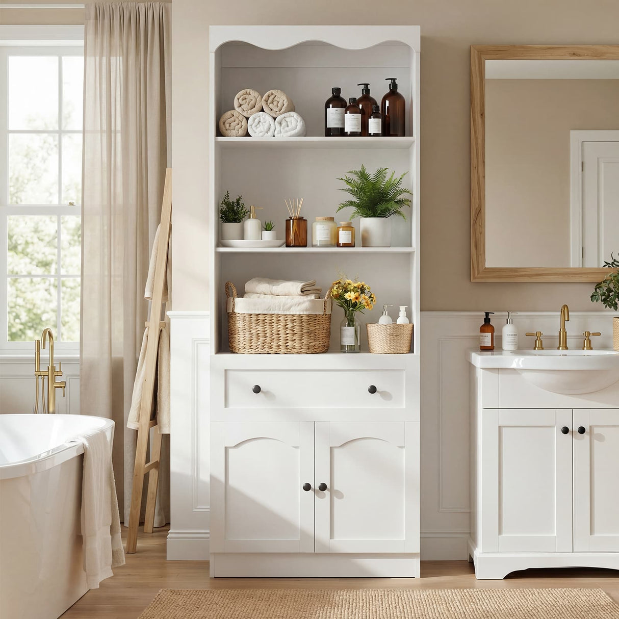 80'' Tall Bookcase with Drawer, Cabinet, and 3-Tier Open Shelves