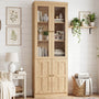 80" Bookshelf with Glass Doors and Thickened Top Panel, Farmhouse Bookcase with Adjustable Shelves