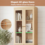 80" Bookshelf with Glass Doors and Thickened Top Panel, Farmhouse Bookcase with Adjustable Shelves