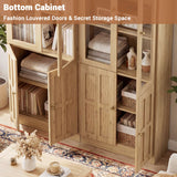 80" Bookshelf with Glass Doors and Thickened Top Panel, Farmhouse Bookcase with Adjustable Shelves