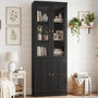 80" Bookshelf with Glass Doors and Thickened Top Panel, Farmhouse Bookcase with Adjustable Shelves