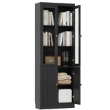80" Bookshelf with Glass Doors and Thickened Top Panel, Farmhouse Bookcase with Adjustable Shelves