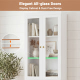 80" Bookshelf with Glass Doors and Thickened Top Panel, Farmhouse Bookcase with Adjustable Shelves