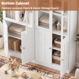 80" Bookshelf with Glass Doors and Thickened Top Panel, Farmhouse Bookcase with Adjustable Shelves