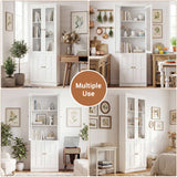 80" Bookshelf with Glass Doors and Thickened Top Panel, Farmhouse Bookcase with Adjustable Shelves