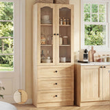 80" Tall Pantry Cabinet for Kitchen Storage, Pantry Cabinet with Glass Doors & 3 Drawers