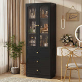80" Tall Pantry Cabinet for Kitchen Storage, Pantry Cabinet with Glass Doors & 3 Drawers
