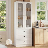 80" Tall Pantry Cabinet for Kitchen Storage, Pantry Cabinet with Glass Doors & 3 Drawers