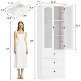 80" Tall Pantry Cabinet for Kitchen Storage, Pantry Cabinet with Glass Doors & 3 Drawers