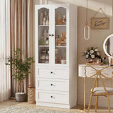 80" Tall Pantry Cabinet for Kitchen Storage, Pantry Cabinet with Glass Doors & 3 Drawers