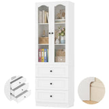 80" Tall Pantry Cabinet for Kitchen Storage, Pantry Cabinet with Glass Doors & 3 Drawers