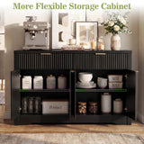 55'' Fluted Sideboard Cabinet with Drawers & Shelves, Modern Buffet Cabinet for Kitchen, Coffee Bar & Entryway Storage
