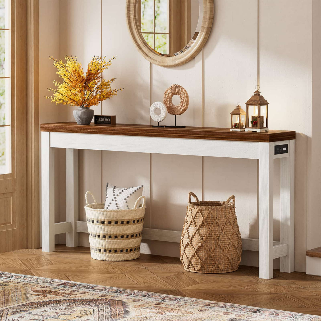 Narrow Console Table with Charging Station, Slim Sofa Table with Outlets & USB Ports, Entryway Table for Living Room & Hallway
