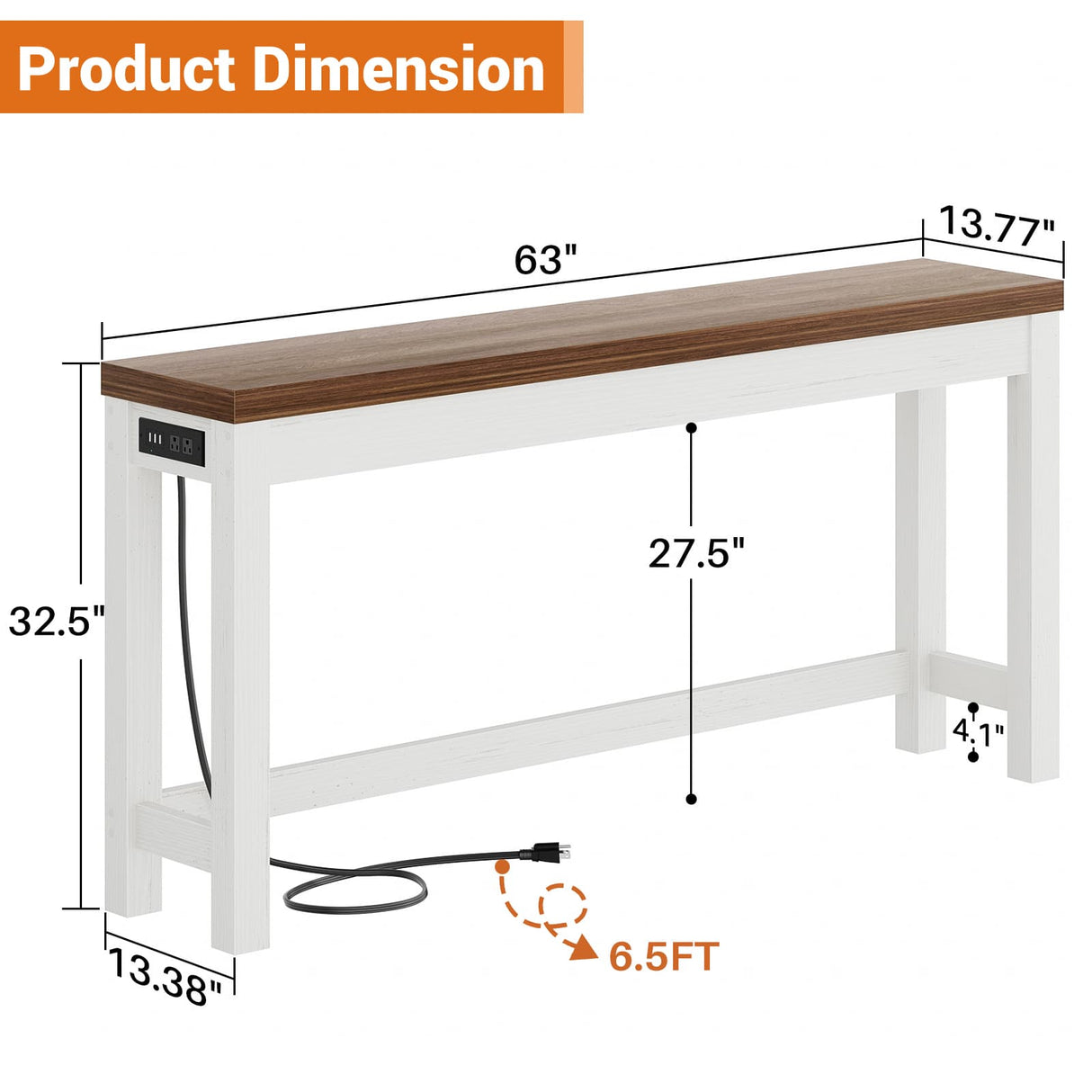 Narrow Console Table with Charging Station, Slim Sofa Table with Outlets & USB Ports, Entryway Table for Living Room & Hallway