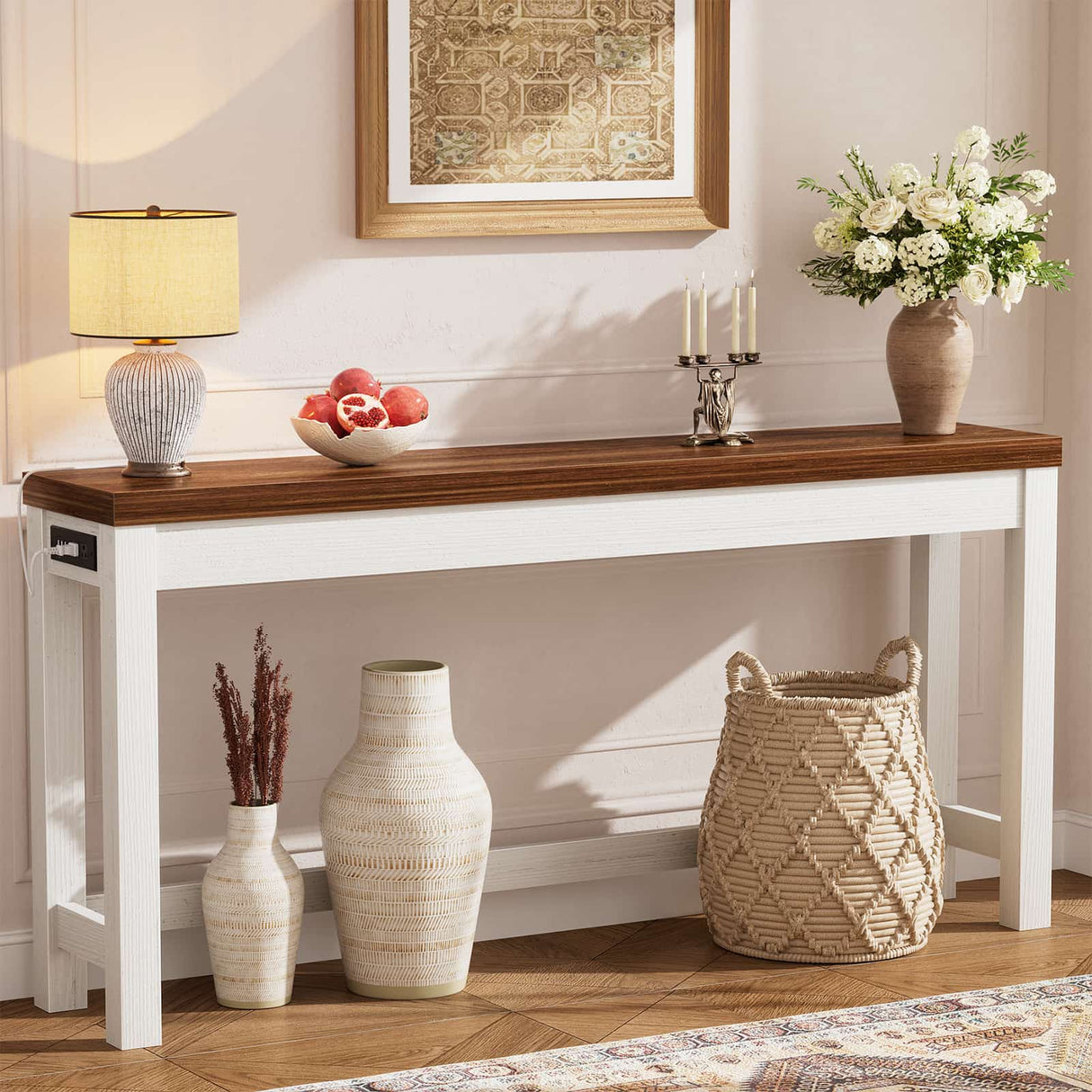 Narrow Console Table with Charging Station, Slim Sofa Table with Outlets & USB Ports, Entryway Table for Living Room & Hallway
