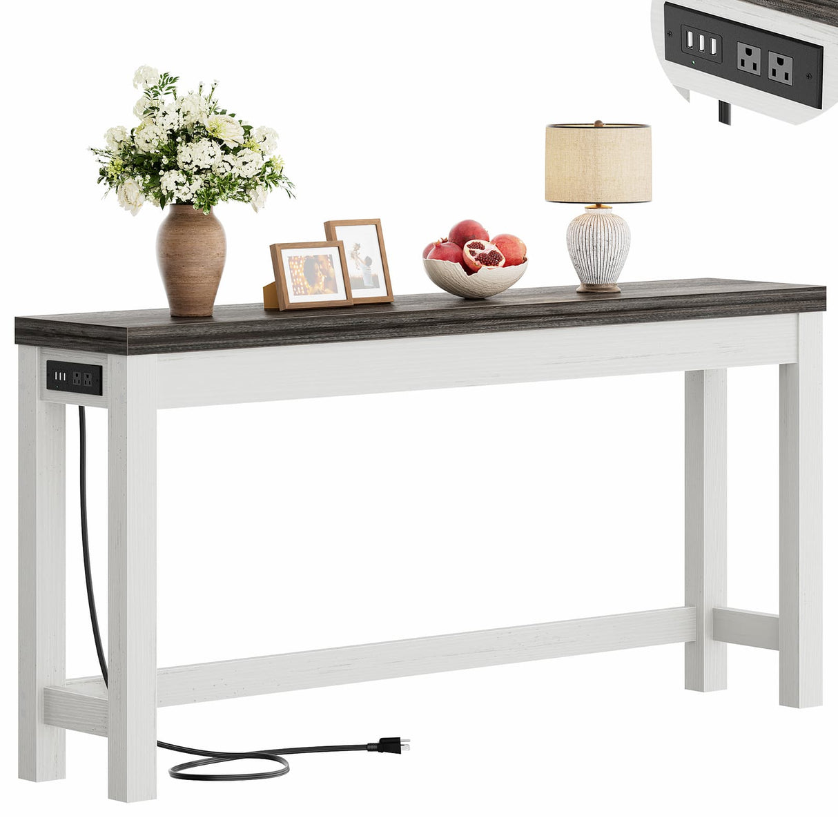 Narrow Console Table with Charging Station, Slim Sofa Table with Outlets & USB Ports, Entryway Table for Living Room & Hallway