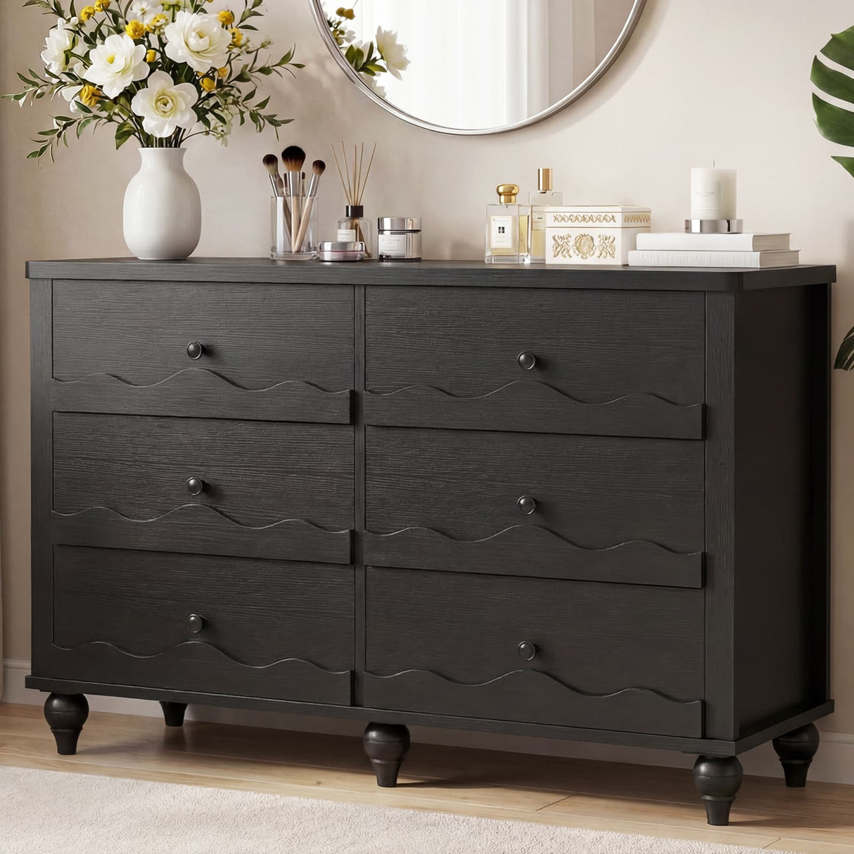 6-Drawer Wooden Dresser for Bedroom, Living Room, Entryway