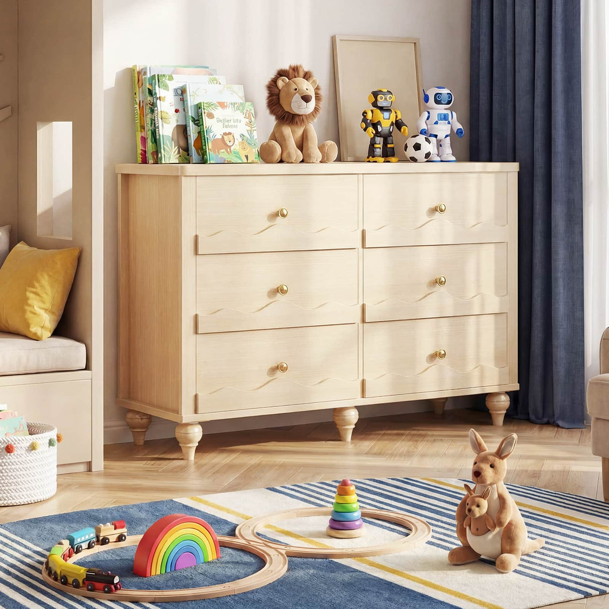 6-Drawer Wooden Dresser for Bedroom, Living Room, Entryway