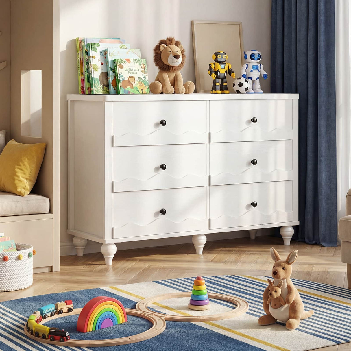 6-Drawer Wooden Dresser for Bedroom, Living Room, Entryway