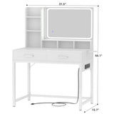 Small Vanity Desk with Dimmable Lighted Mirror, Drawers, and Power Outlet