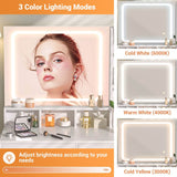 Small Vanity Desk with Dimmable Lighted Mirror, Drawers, and Power Outlet