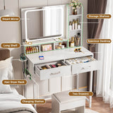 Small Vanity Desk with Dimmable Lighted Mirror, Drawers, and Power Outlet