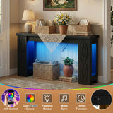 47'' Narrow Console Table with Charging Station & LED Lights, Farmhouse Sofa Table for Living Room & Hallway